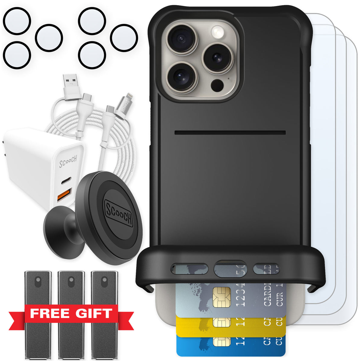 Scooch Wingmate Black for iPhone 15 Pro Max — Ultimate Bundle