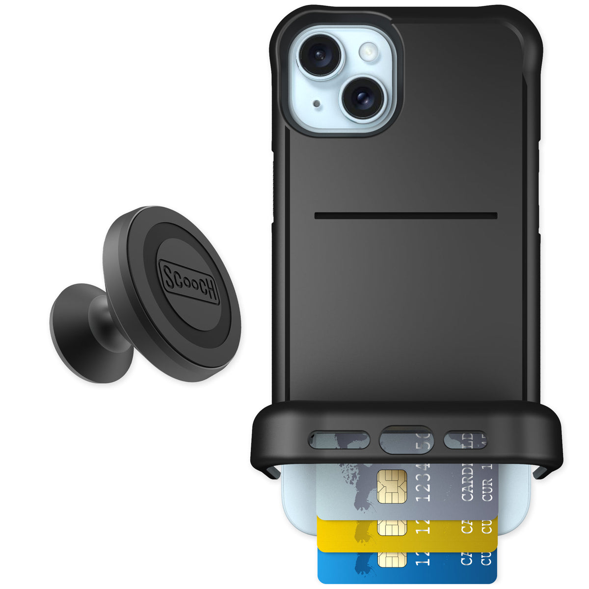 Scooch Wingmate Black for iPhone 15 Plus — Starter Bundle