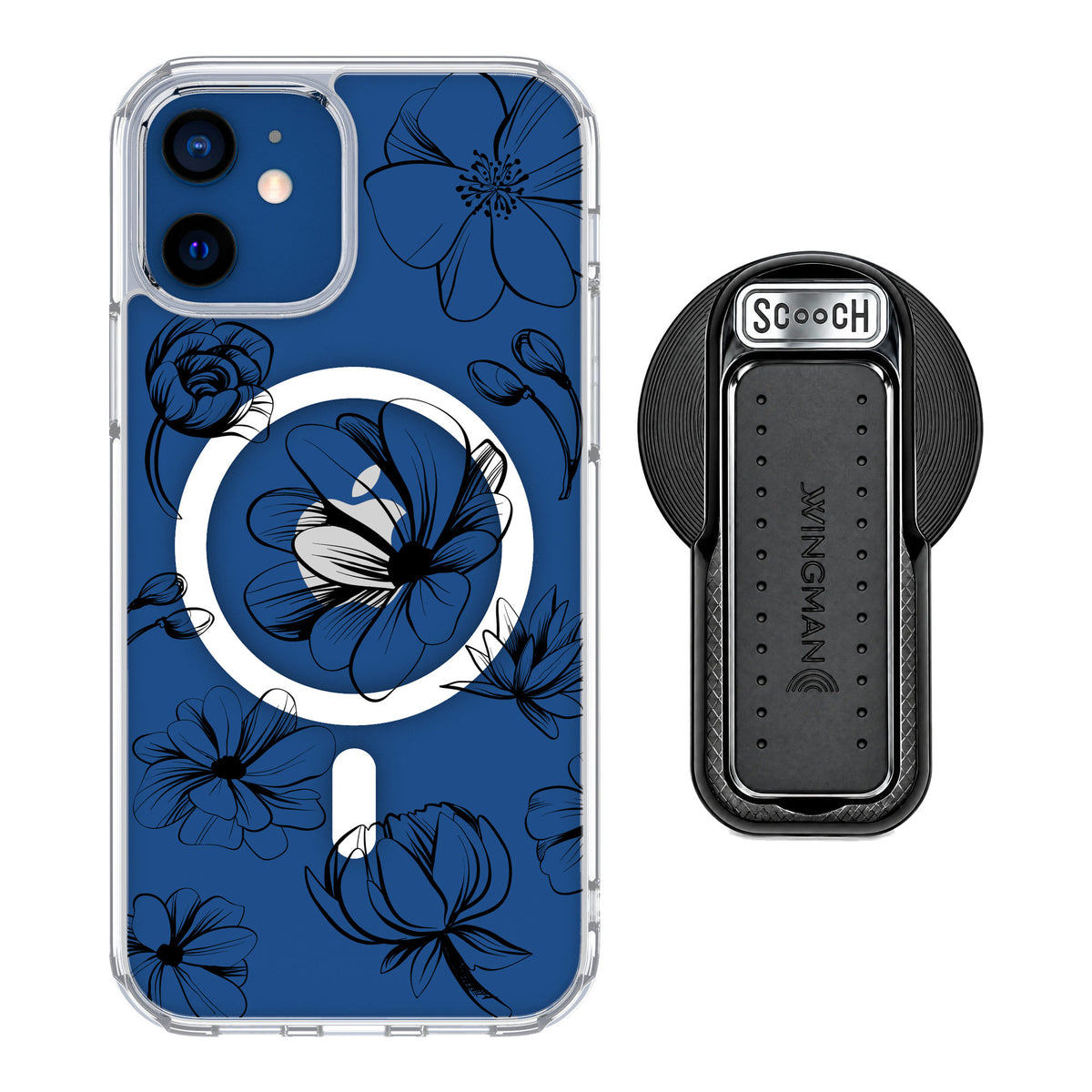 Scooch MagCase Vintage Flowers for iPhone 12 — MagSafe Wingback Bundle - Black
