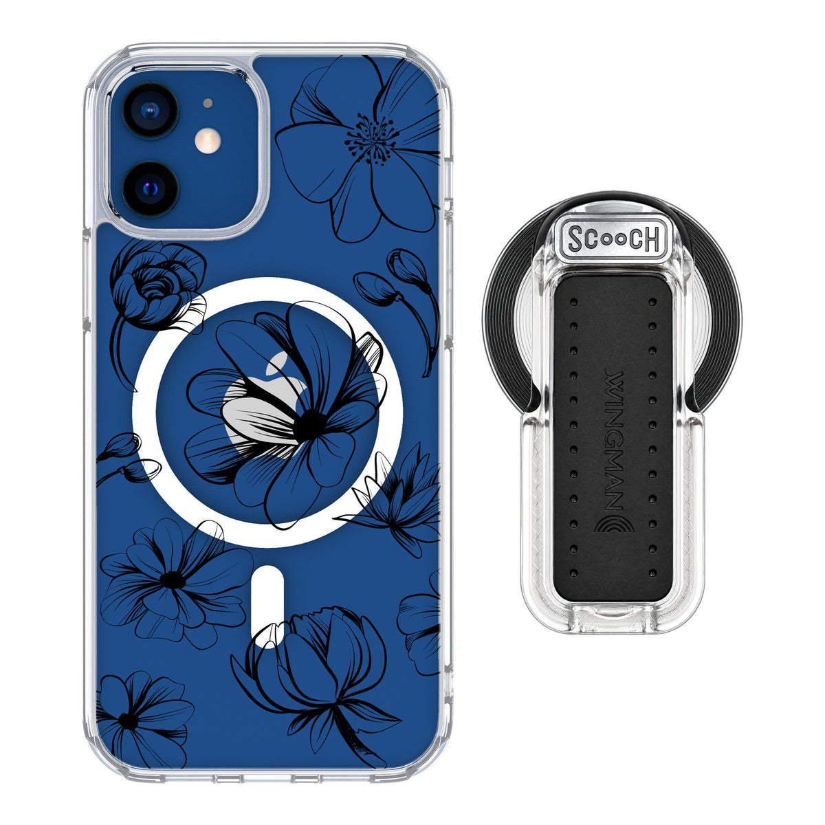 Scooch MagCase Vintage Flowers for iPhone 12 — MagSafe Wingback Bundle - Clear