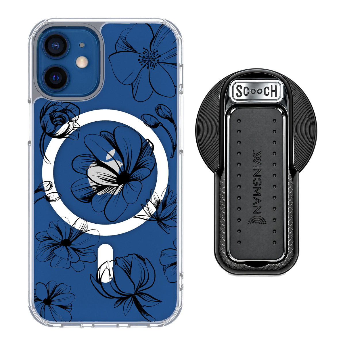 Scooch MagCase Vintage Flowers for iPhone 12 mini — MagSafe Wingback Bundle - Black