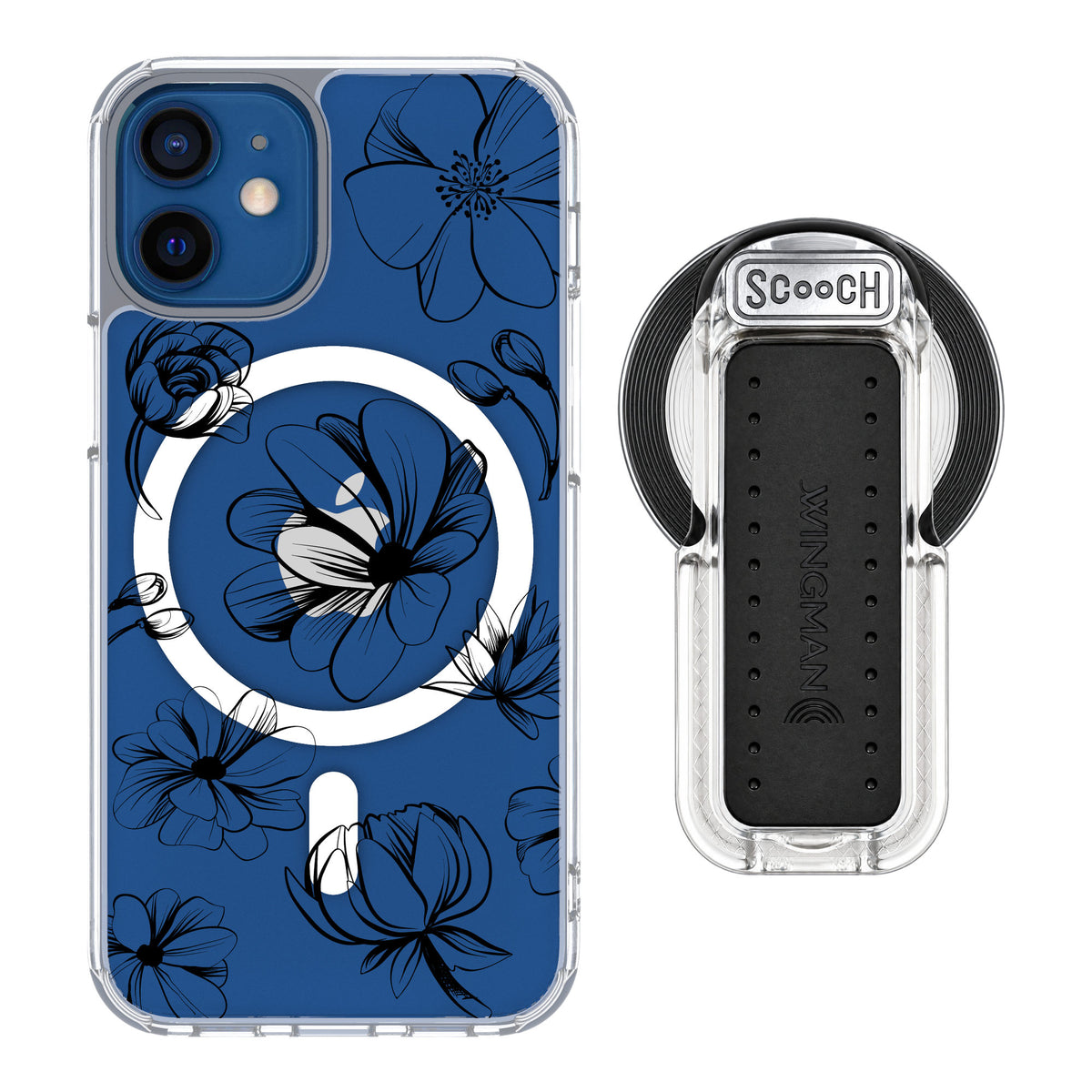 Scooch MagCase Vintage Flowers for iPhone 12 mini — MagSafe Wingback Bundle - Clear