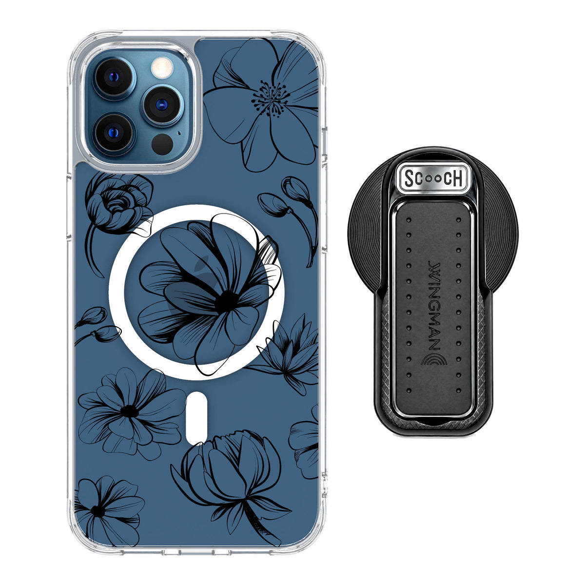 Scooch MagCase Vintage Flowers for iPhone 12 Pro Max — MagSafe Wingback Bundle - Black