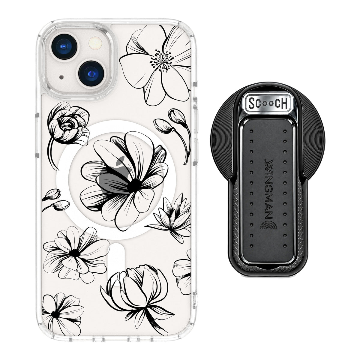 Scooch MagCase Vintage Flowers for iPhone 13 — MagSafe Wingback Bundle - Black