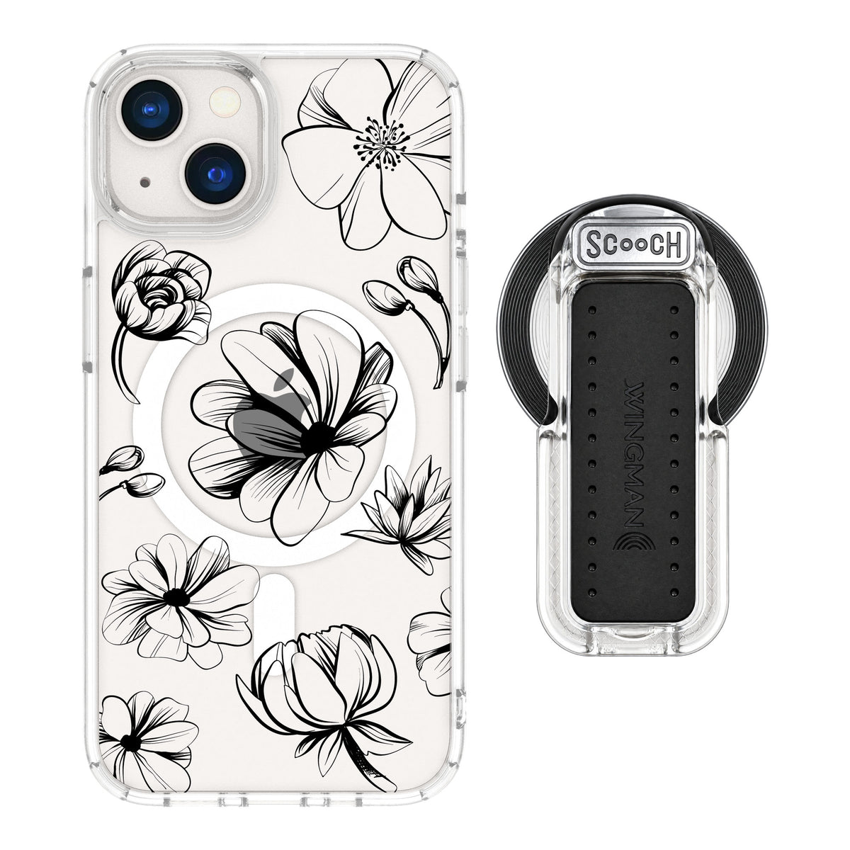 Scooch MagCase Vintage Flowers for iPhone 13 — MagSafe Wingback Bundle - Clear
