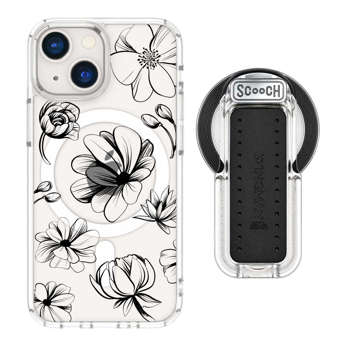 Scooch MagCase Vintage Flowers for iPhone 13 mini — MagSafe Wingback Bundle - Clear