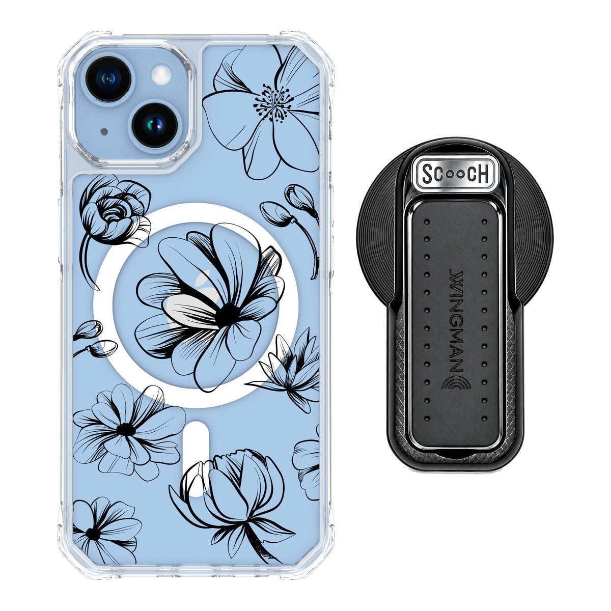 Scooch MagCase Vintage Flowers for iPhone 14 — MagSafe Wingback Bundle - Black
