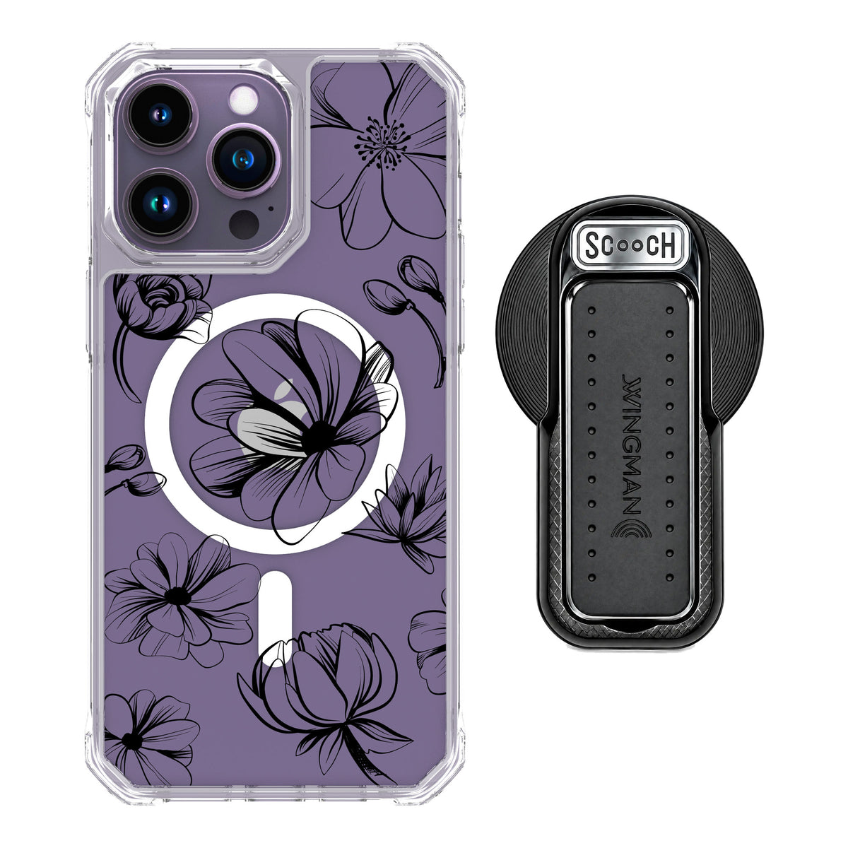 Scooch MagCase Vintage Flowers for iPhone 14 Pro Max — MagSafe Wingback Bundle - Black