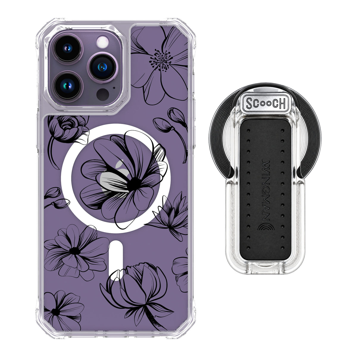 Scooch MagCase Vintage Flowers for iPhone 14 Pro Max — MagSafe Wingback Bundle - Clear