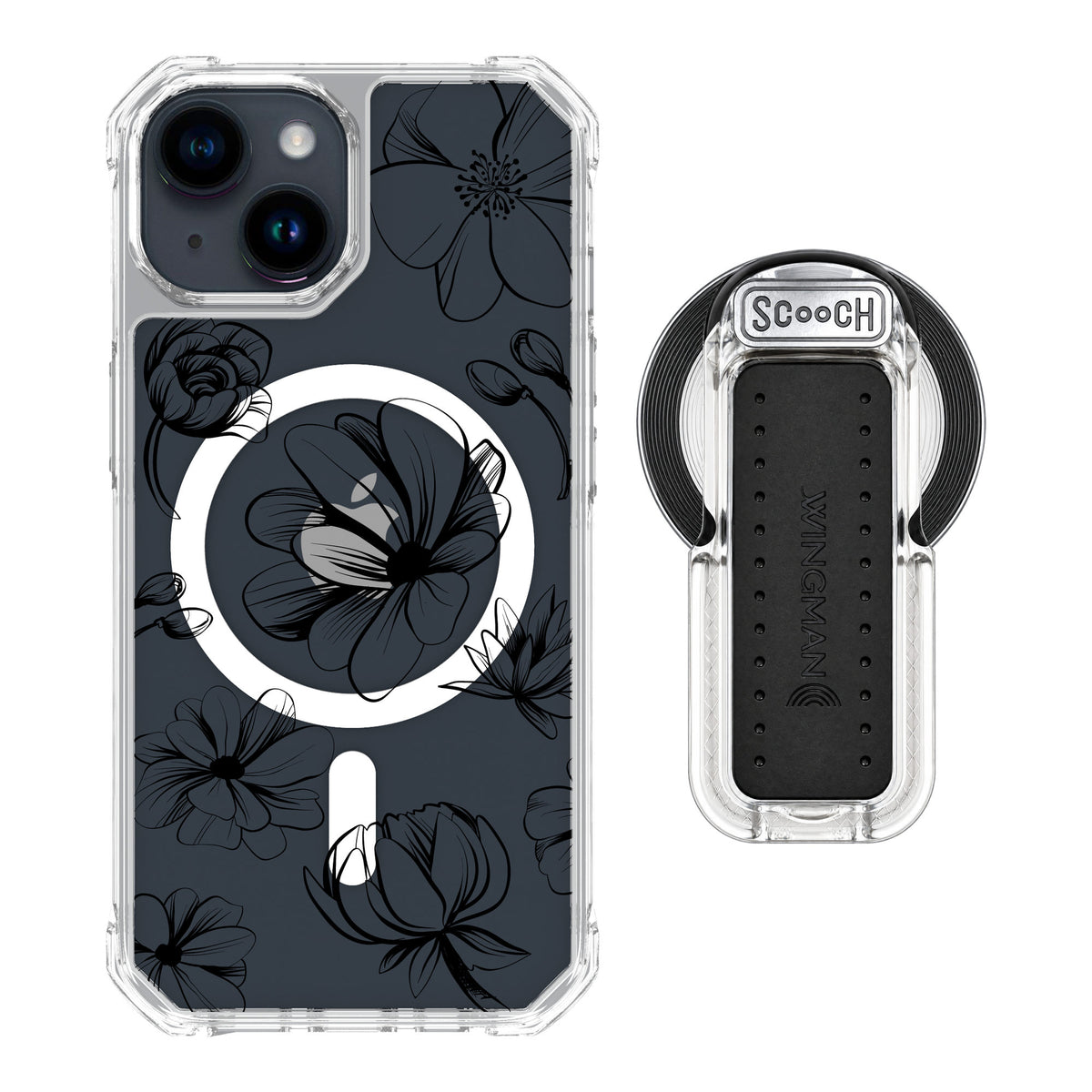 Scooch MagCase Vintage Flowers for iPhone 15 — MagSafe Wingback Bundle - Clear