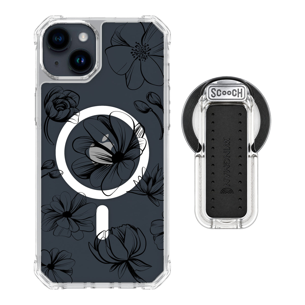 Scooch MagCase Vintage Flowers for iPhone 15 Plus — MagSafe Wingback Bundle - Clear