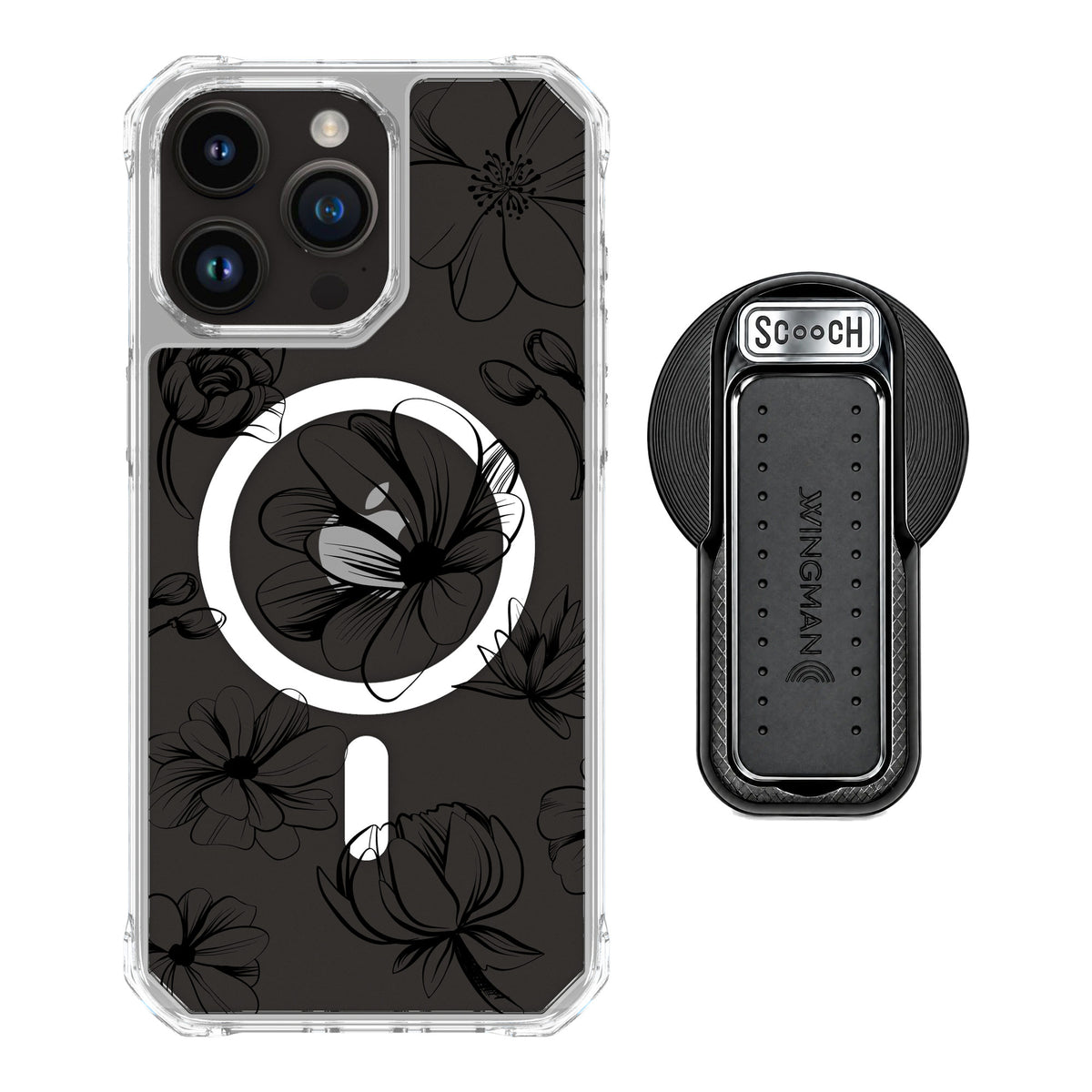 Scooch MagCase Vintage Flowers for iPhone 15 Pro Max — MagSafe Wingback Bundle - Black