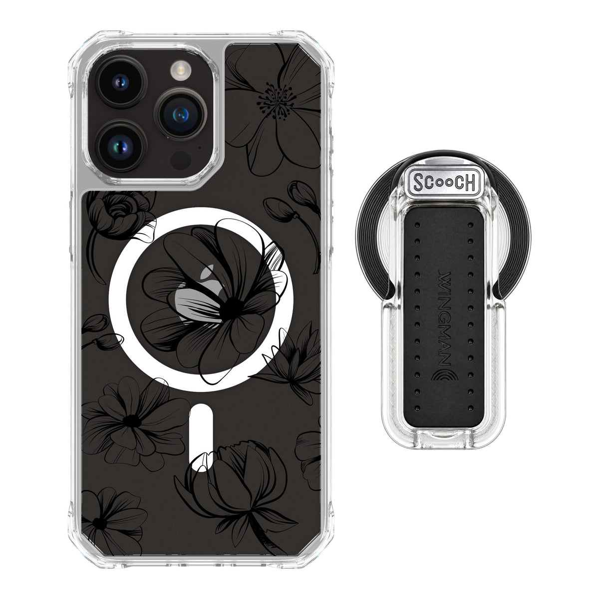 Scooch MagCase Vintage Flowers for iPhone 15 Pro Max — MagSafe Wingback Bundle - Clear