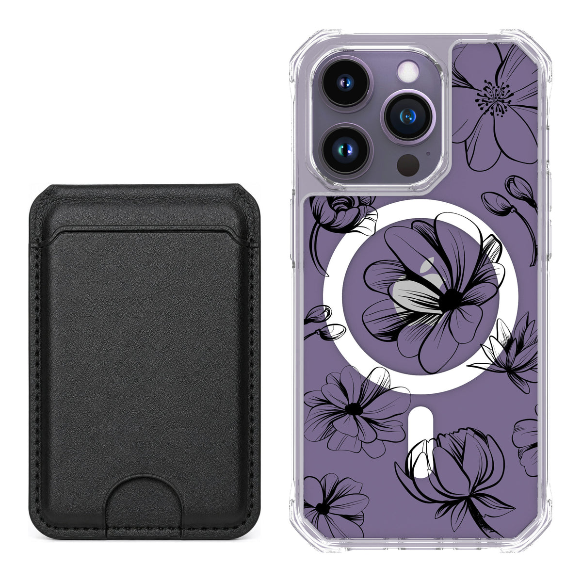 Scooch MagCase Vintage Flowers for iPhone 14 Pro — Black MagWallet Bundle