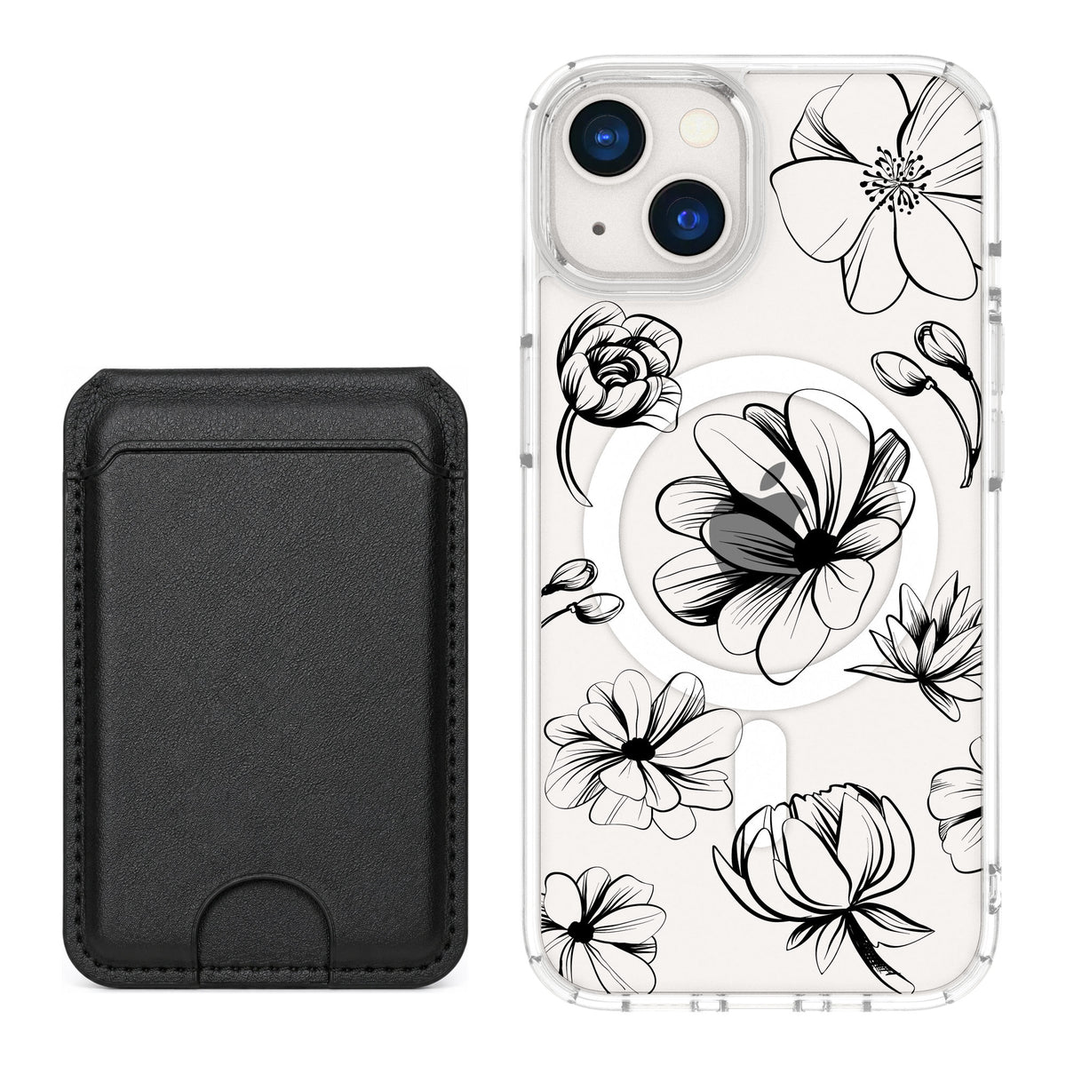 Scooch MagCase Vintage Flowers for iPhone 13 — Black MagWallet Bundle
