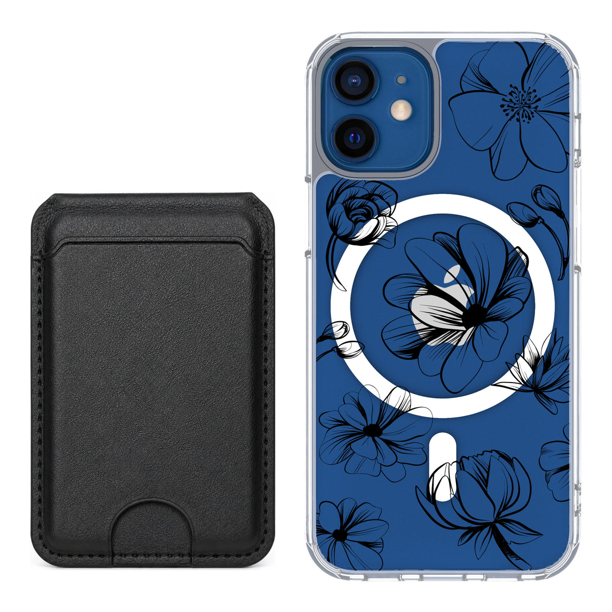 Scooch MagCase Vintage Flowers for iPhone 12 mini — Black MagWallet Bundle