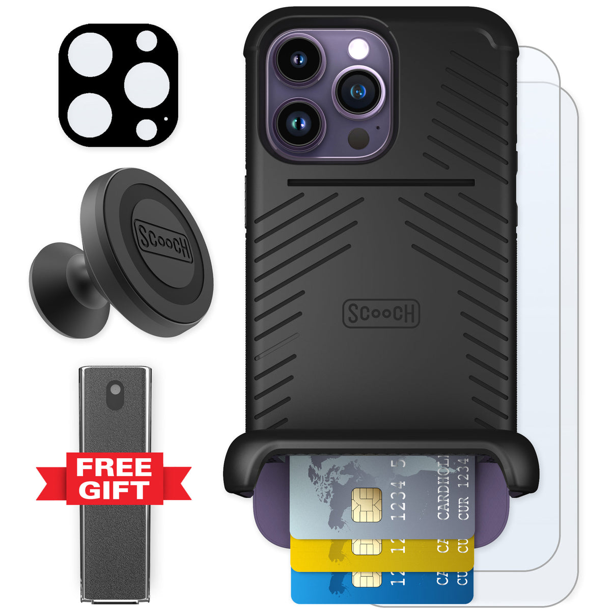 Scooch Wingmate Black for iPhone 14 Pro Max — Defender Bundle