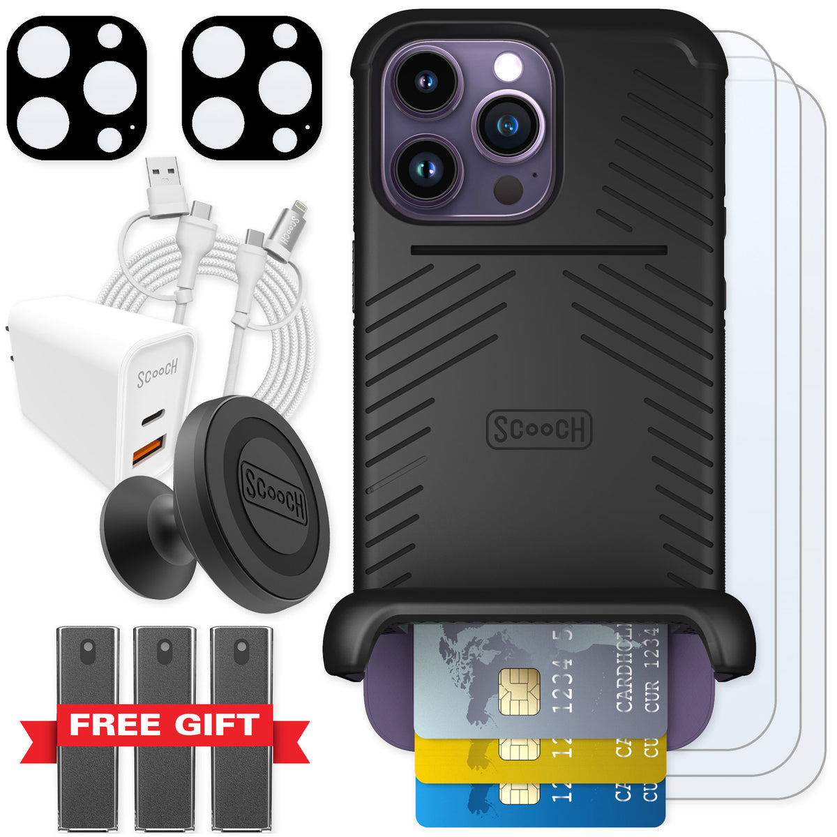 Scooch Wingmate Black for iPhone 14 Pro Max — Ultimate Bundle