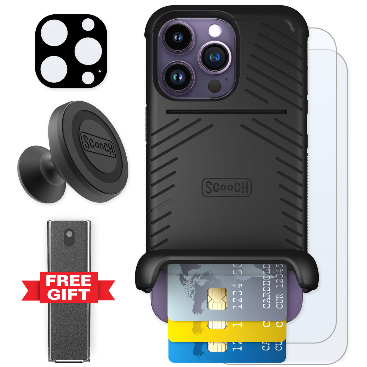 Scooch Wingmate Black for iPhone 14 Pro — Defender Bundle