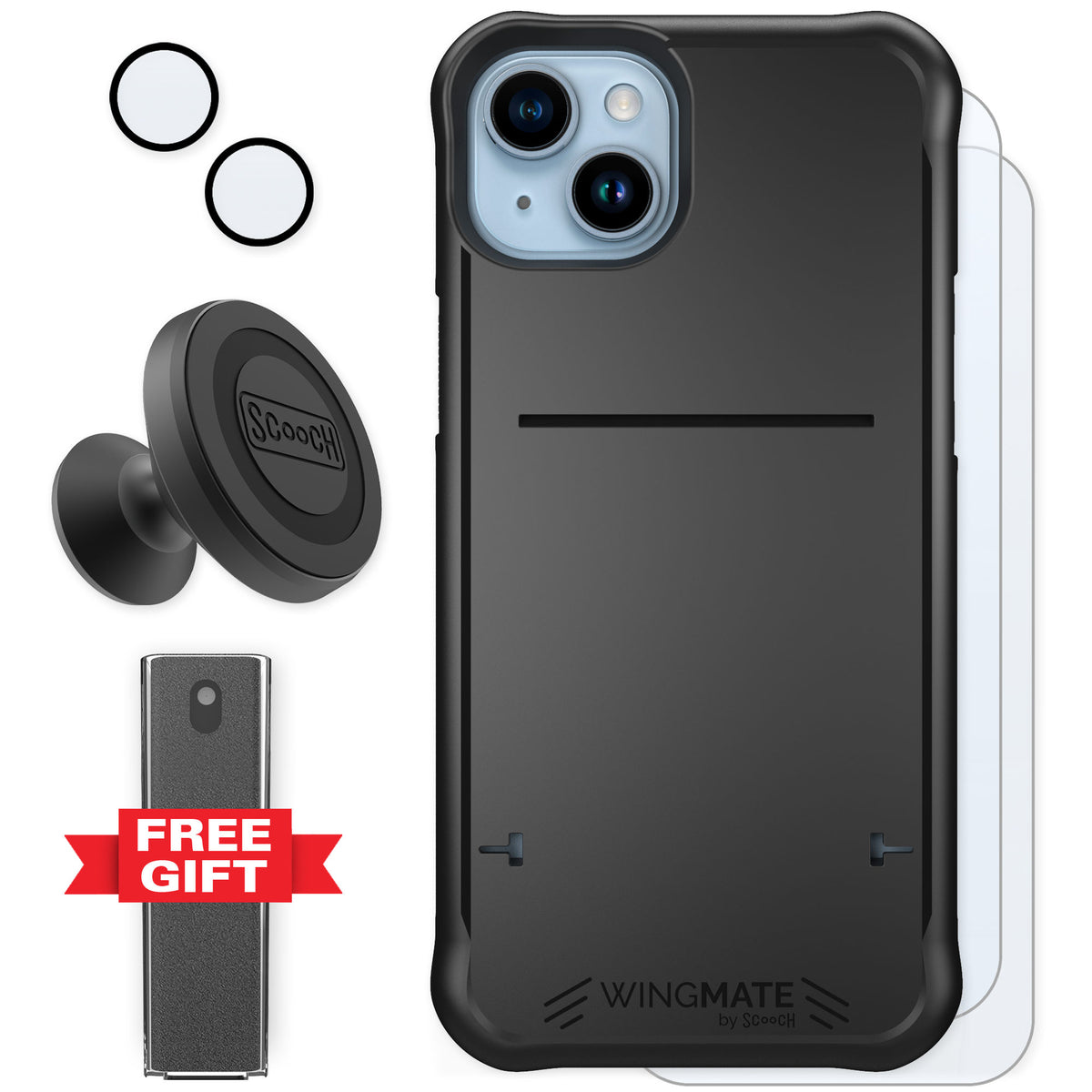 Scooch Wingmate Black for iPhone 14 Plus — Defender Bundle