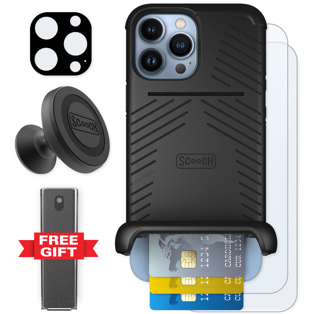 Scooch Wingmate Black for iPhone 13 Pro Max — Defender Bundle