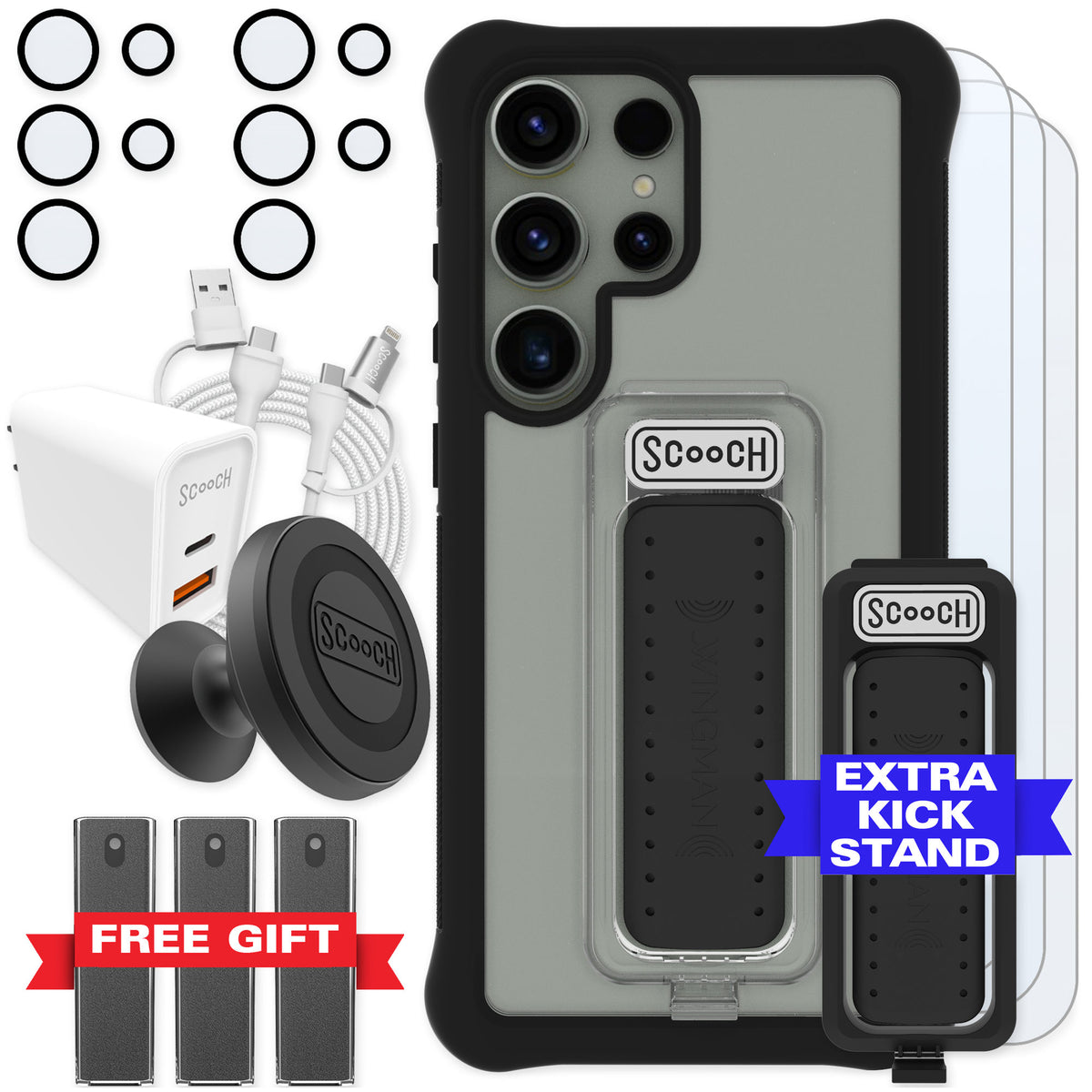 Scooch Wingman Tuxedo Clear for Galaxy S25 Ultra — Ultimate Bundle