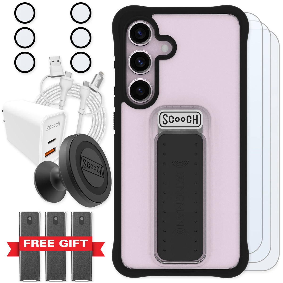 Scooch Wingman Tuxedo Clear for Galaxy S25 — Ultimate Bundle