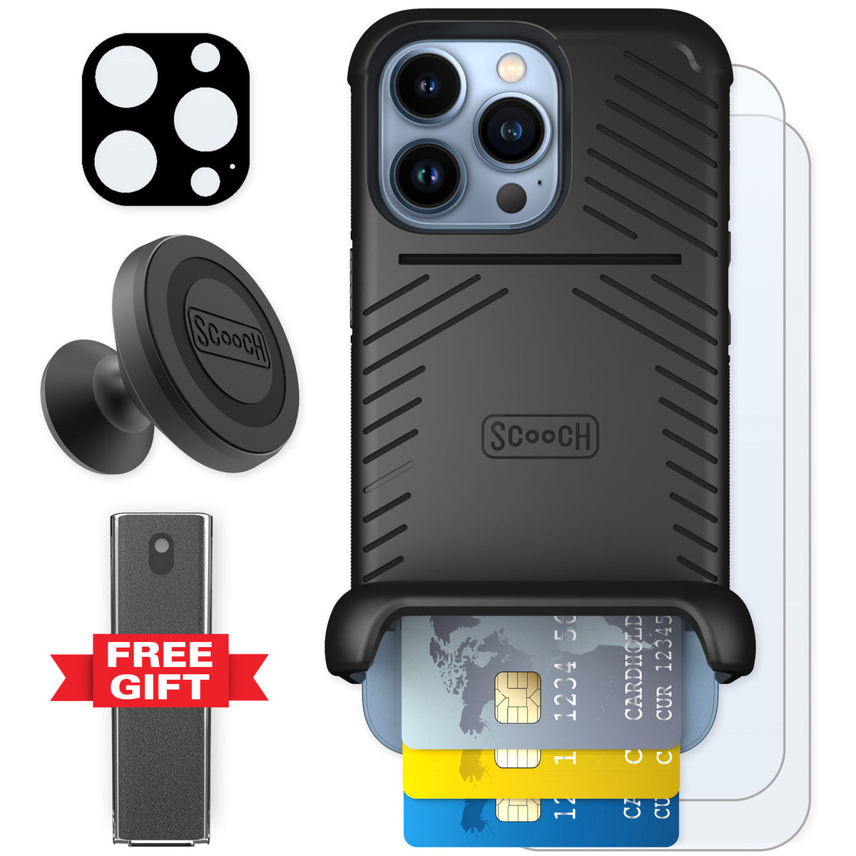 Scooch Wingmate Black for iPhone 13 Pro — Defender Bundle