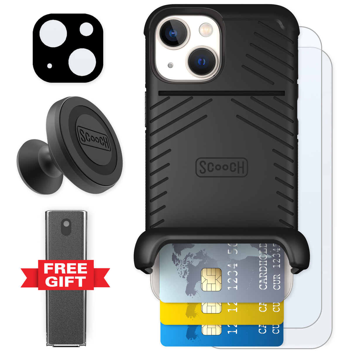 Scooch Wingmate Black for iPhone 13 mini — Defender Bundle