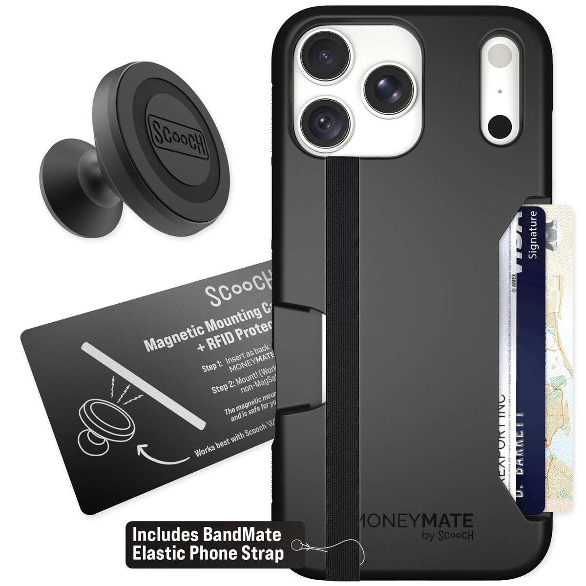 Scooch Moneymate Black for iPhone 18 Pro Max — Starter Bundle