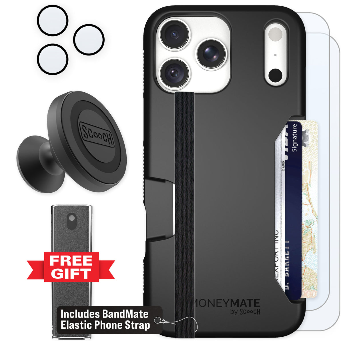 Scooch Moneymate Black for iPhone 18 Pro Max — Defender Bundle