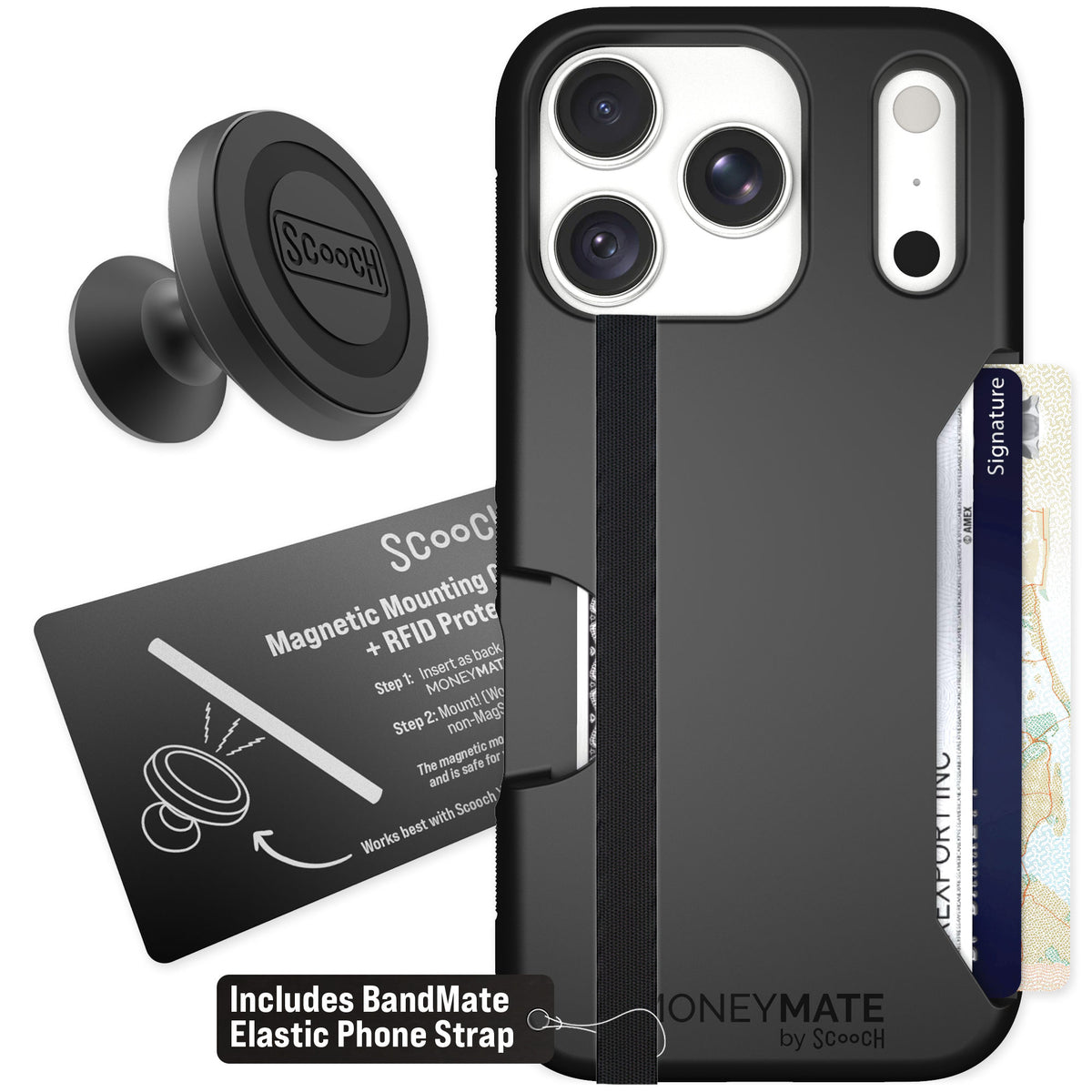 Scooch Moneymate Black for iPhone 18 Pro — Starter Bundle