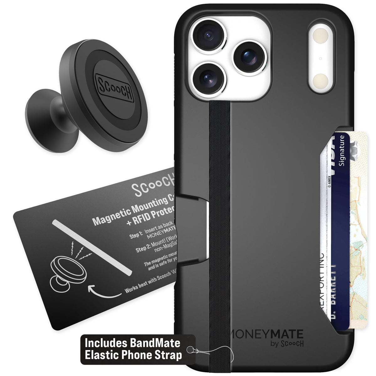 Scooch Moneymate Black for iPhone 17 Pro Max — Starter Bundle