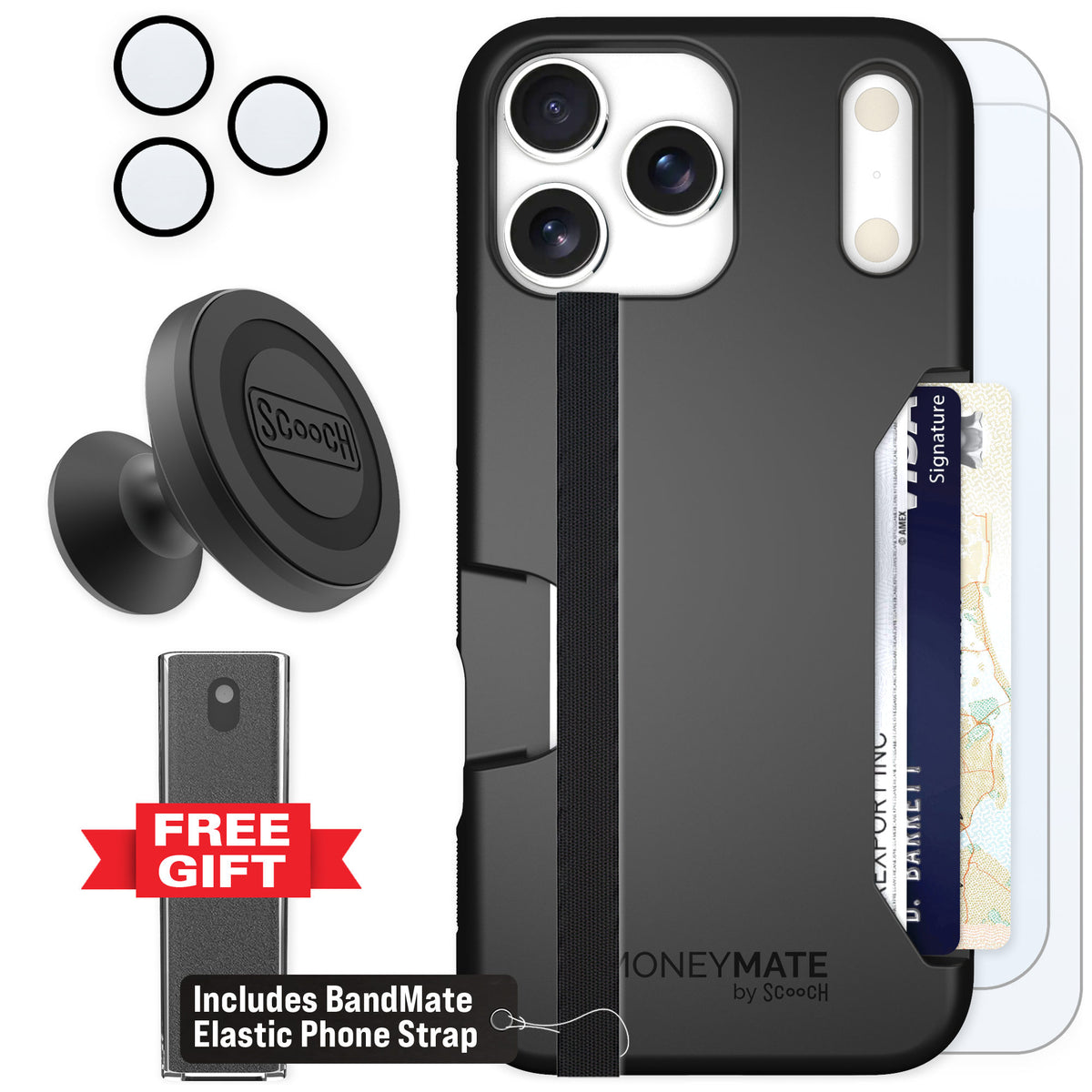 Scooch Moneymate Black for iPhone 17 Pro Max — Defender Bundle