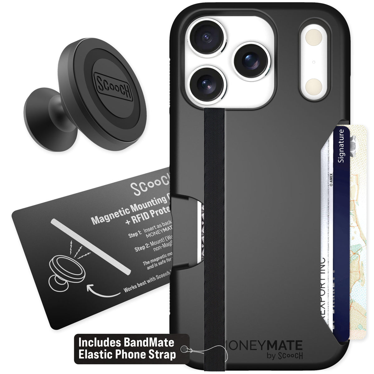 Scooch Moneymate Black for iPhone 17 Pro — Starter Bundle