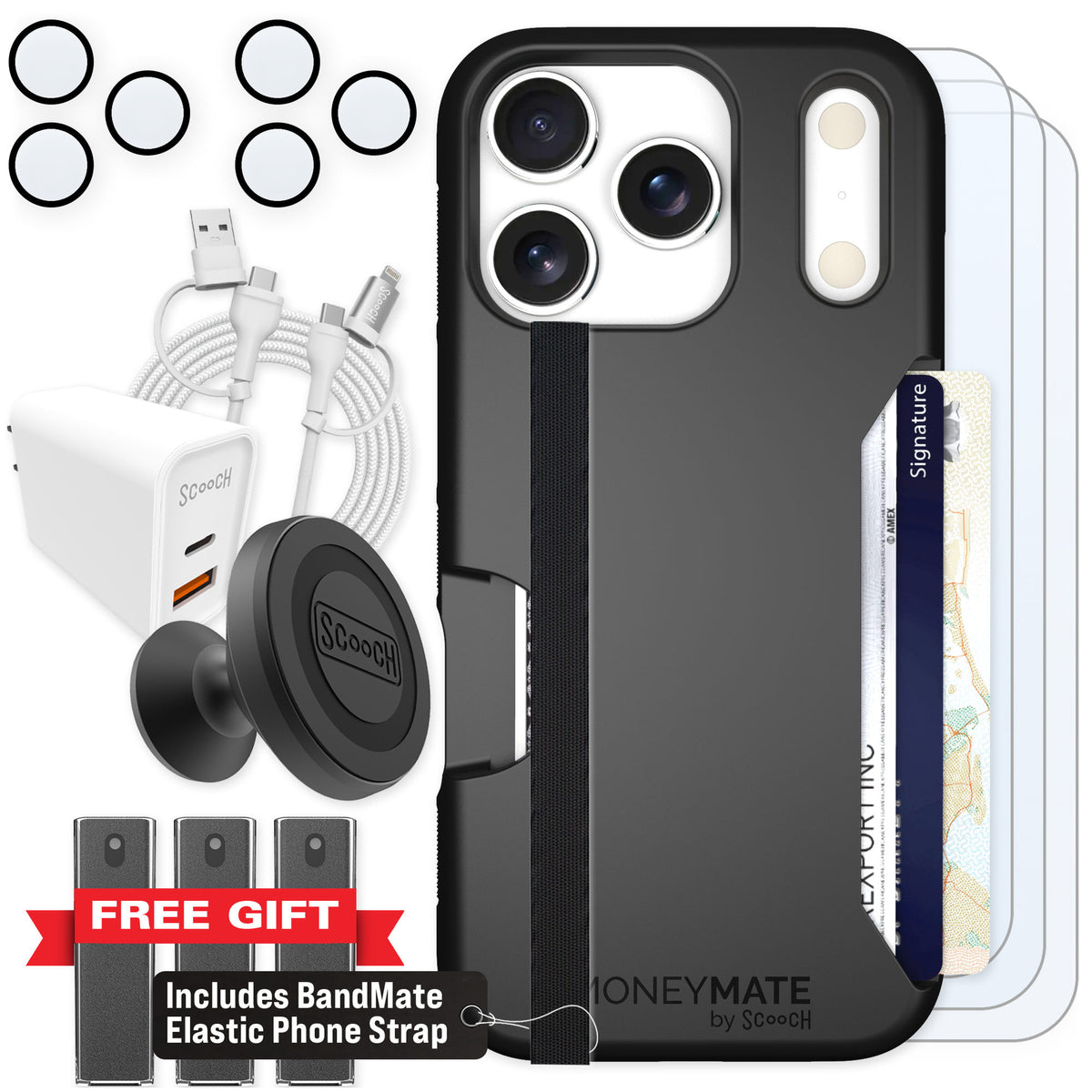 Scooch Moneymate Black for iPhone 17 Pro — Ultimate Bundle