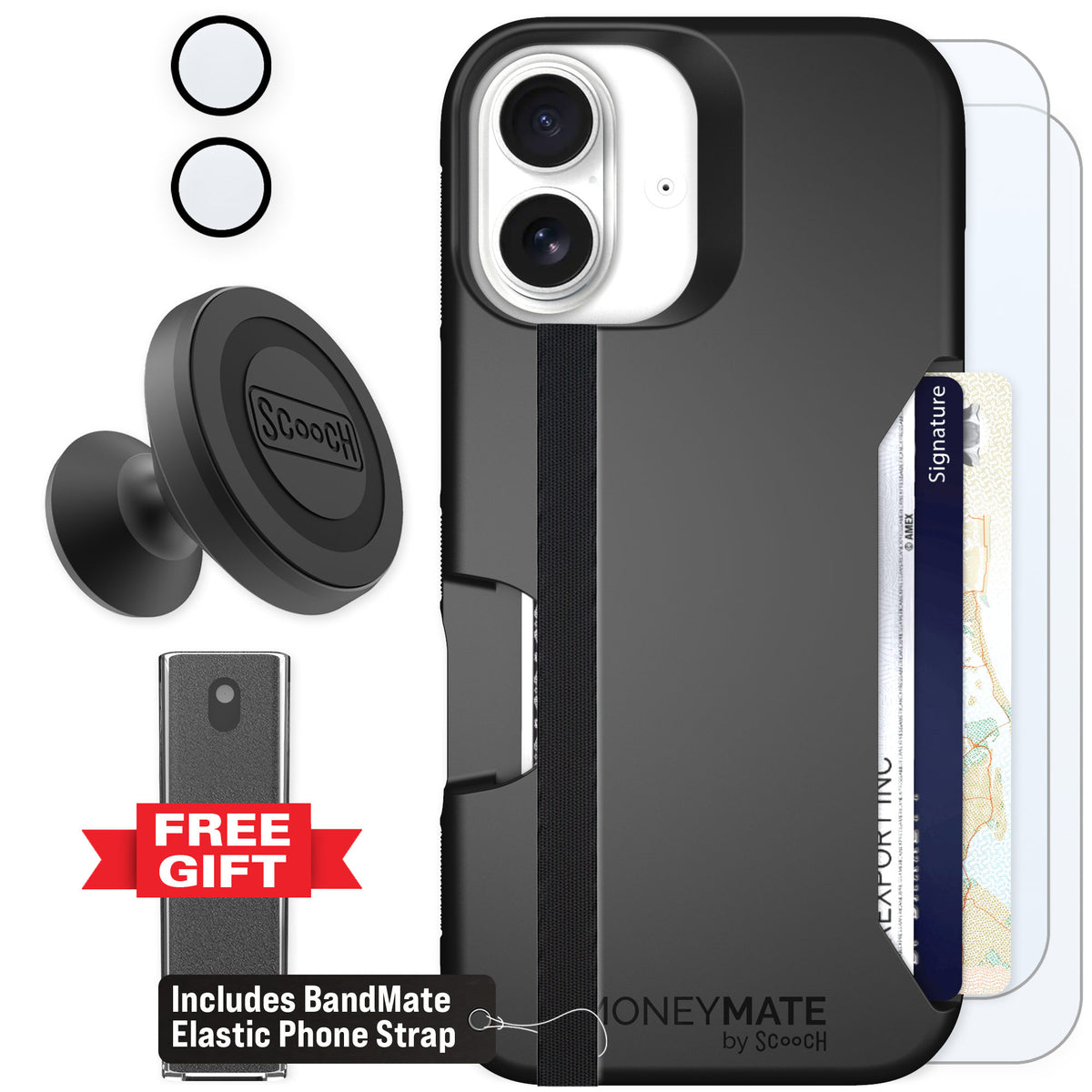Scooch Moneymate Black for iPhone 17 — Defender Bundle
