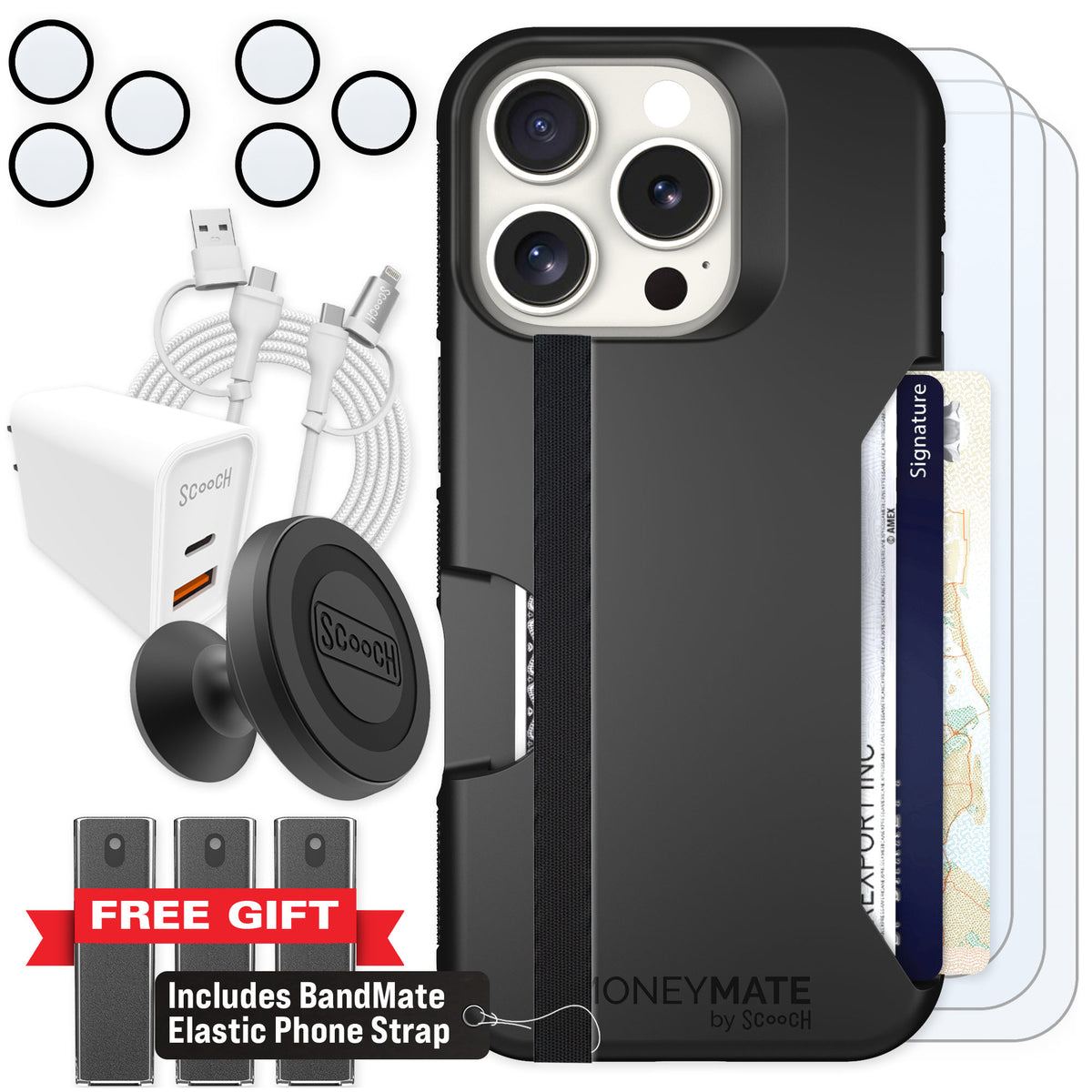 Scooch Moneymate Black for iPhone 16 Pro — Ultimate Bundle