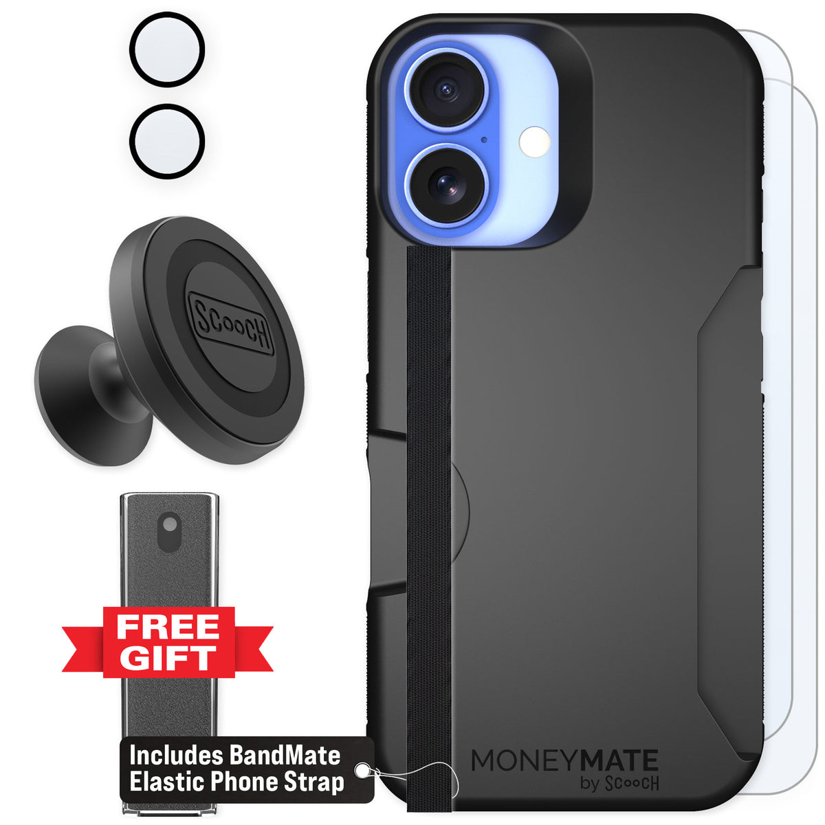 Scooch Moneymate Black for iPhone 16 — Defender Bundle