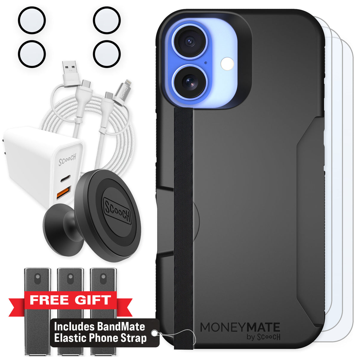 Scooch Moneymate Black for iPhone 16 — Ultimate Bundle