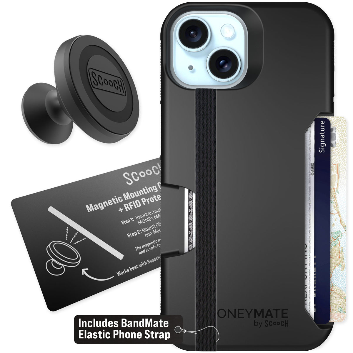 Scooch Moneymate Black for iPhone 15 — Starter Bundle