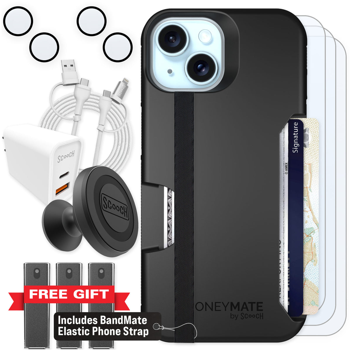 Scooch Moneymate Black for iPhone 15 — Ultimate Bundle