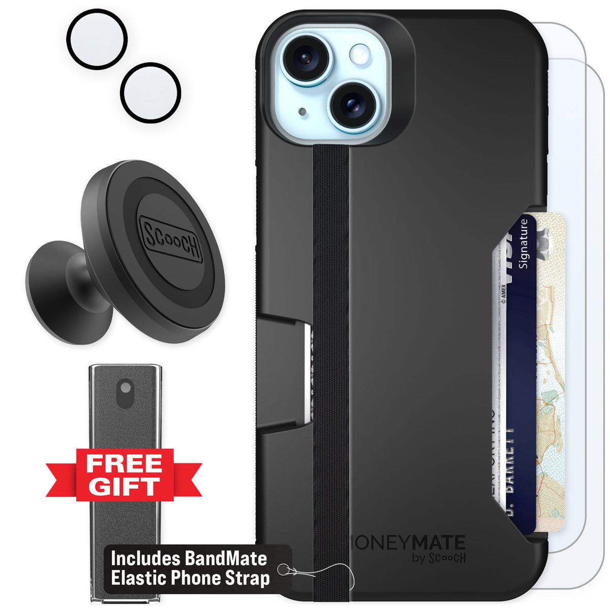 Scooch Moneymate Black for iPhone 14 Plus — Defender Bundle
