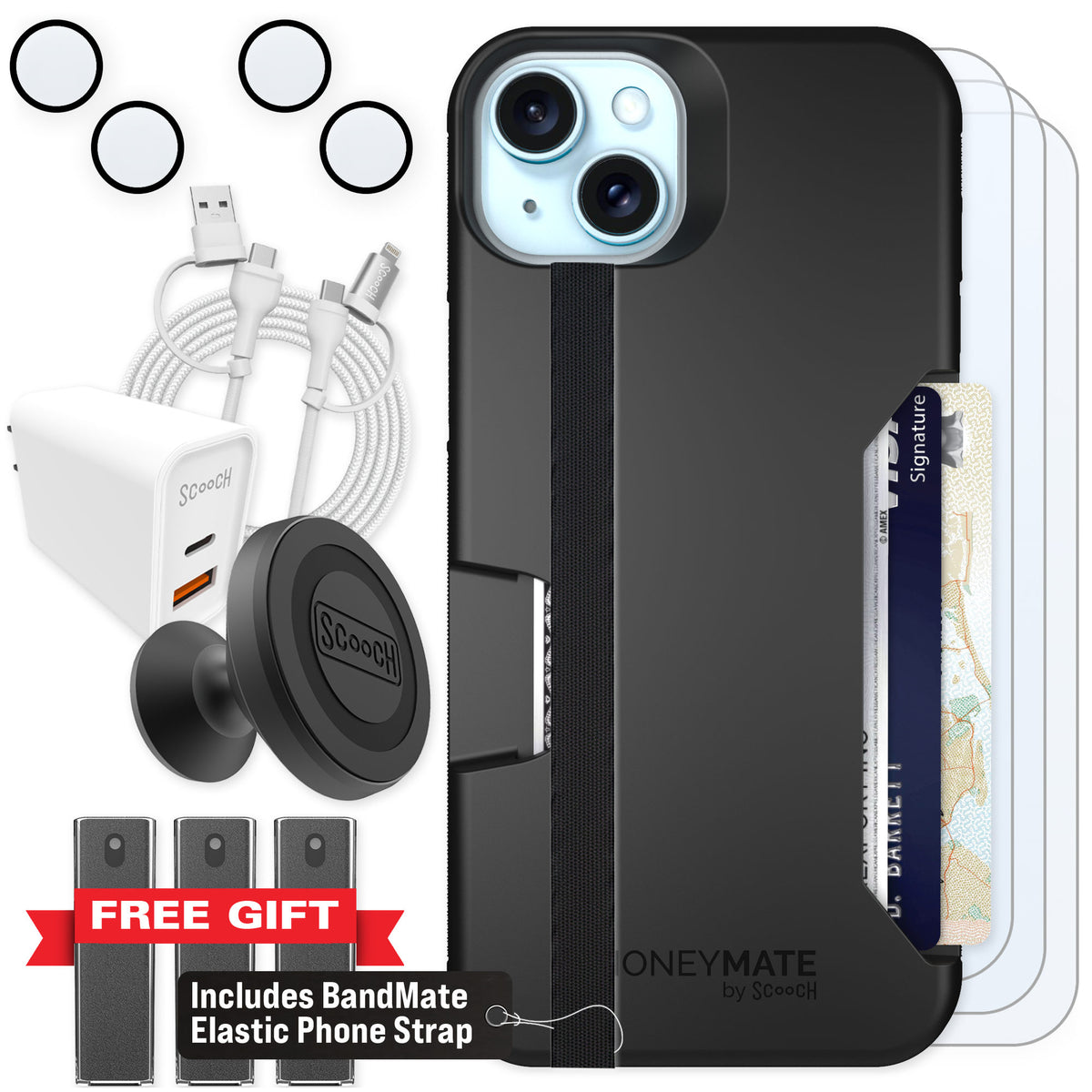 Scooch Moneymate Black for iPhone 14 Plus — Ultimate Bundle