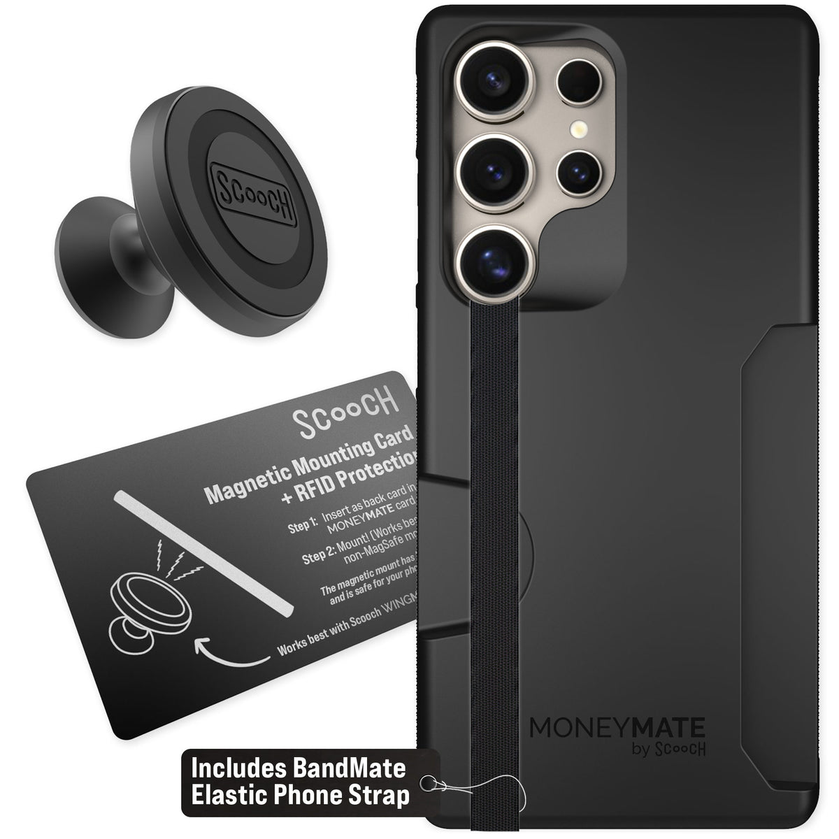 Scooch Moneymate Black for Galaxy S25 Ultra — Starter Bundle