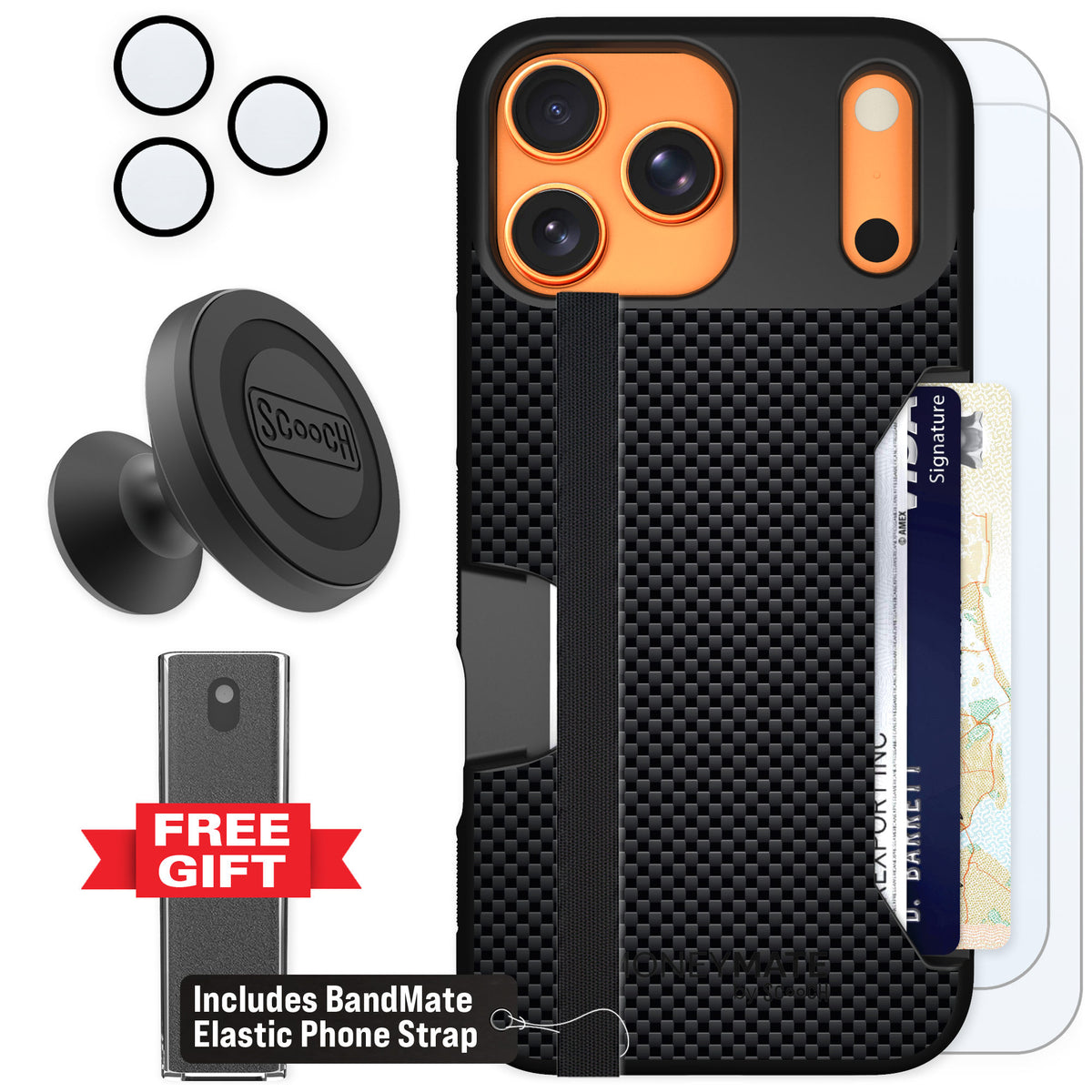 Scooch Moneymate Carbon Fiber for iPhone 17 Pro Max — Defender Bundle