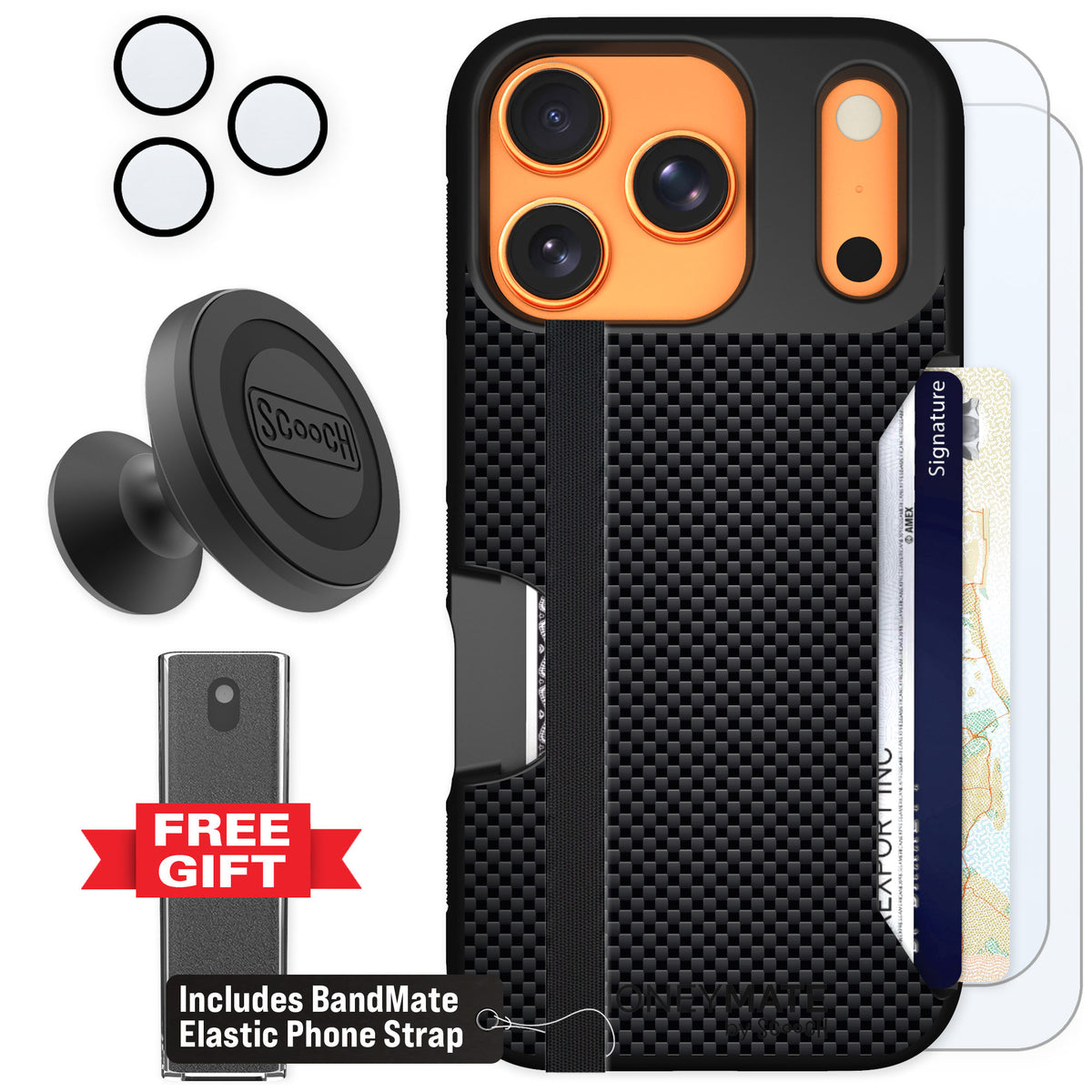 Scooch Moneymate Carbon Fiber for iPhone 17 Pro — Defender Bundle