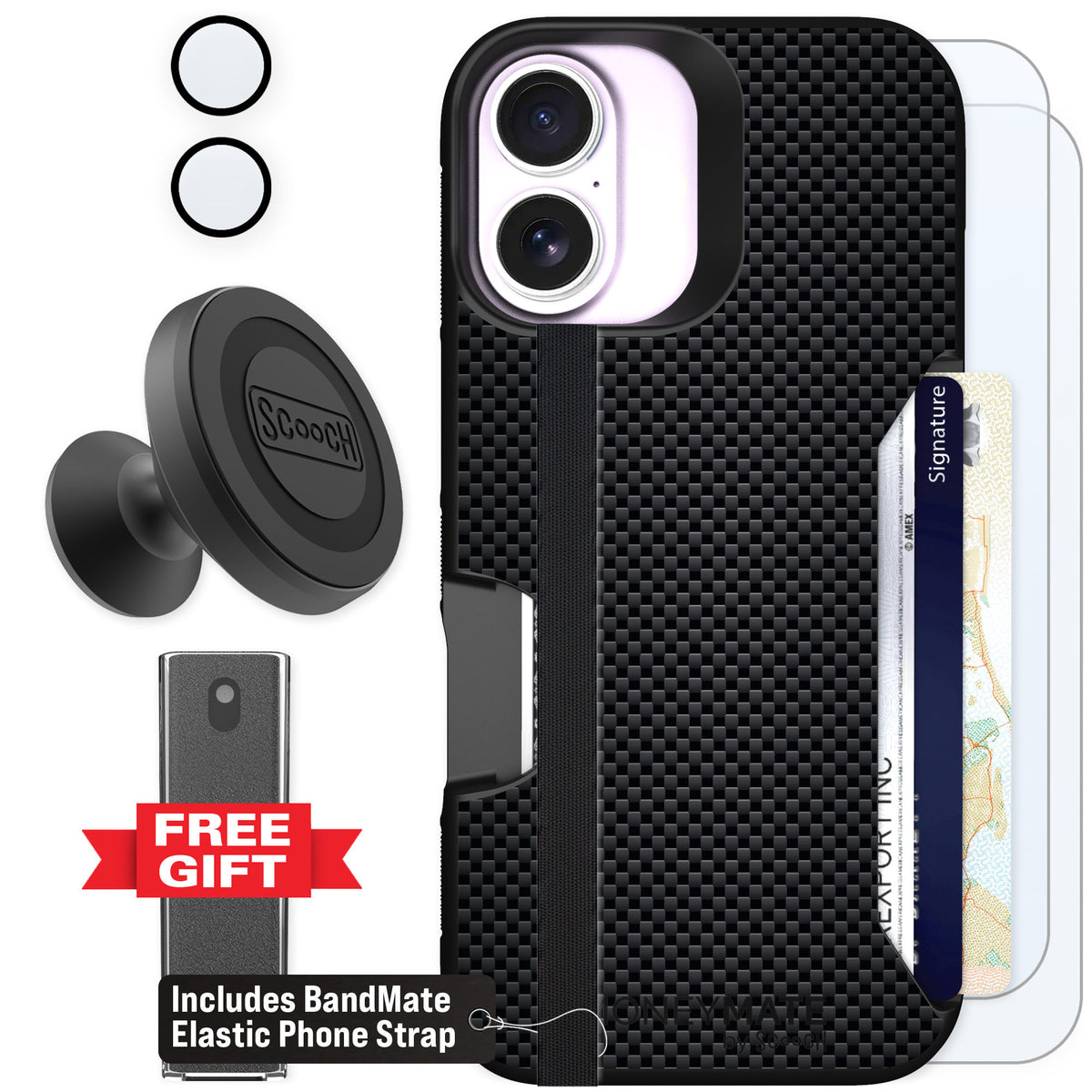 Scooch Moneymate Carbon Fiber for iPhone 17 — Defender Bundle