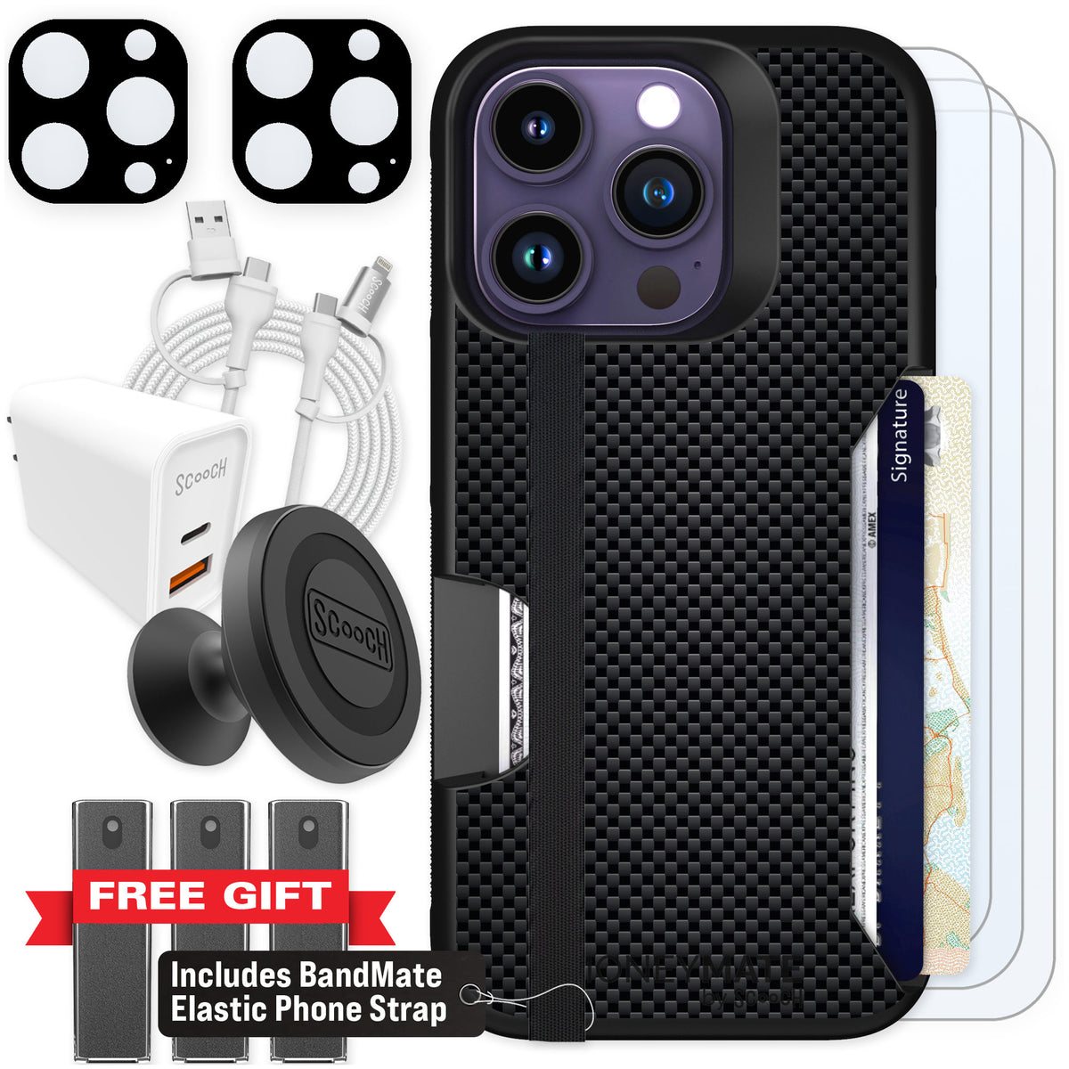 Scooch Moneymate Carbon Fiber for iPhone 14 Pro — Ultimate Bundle