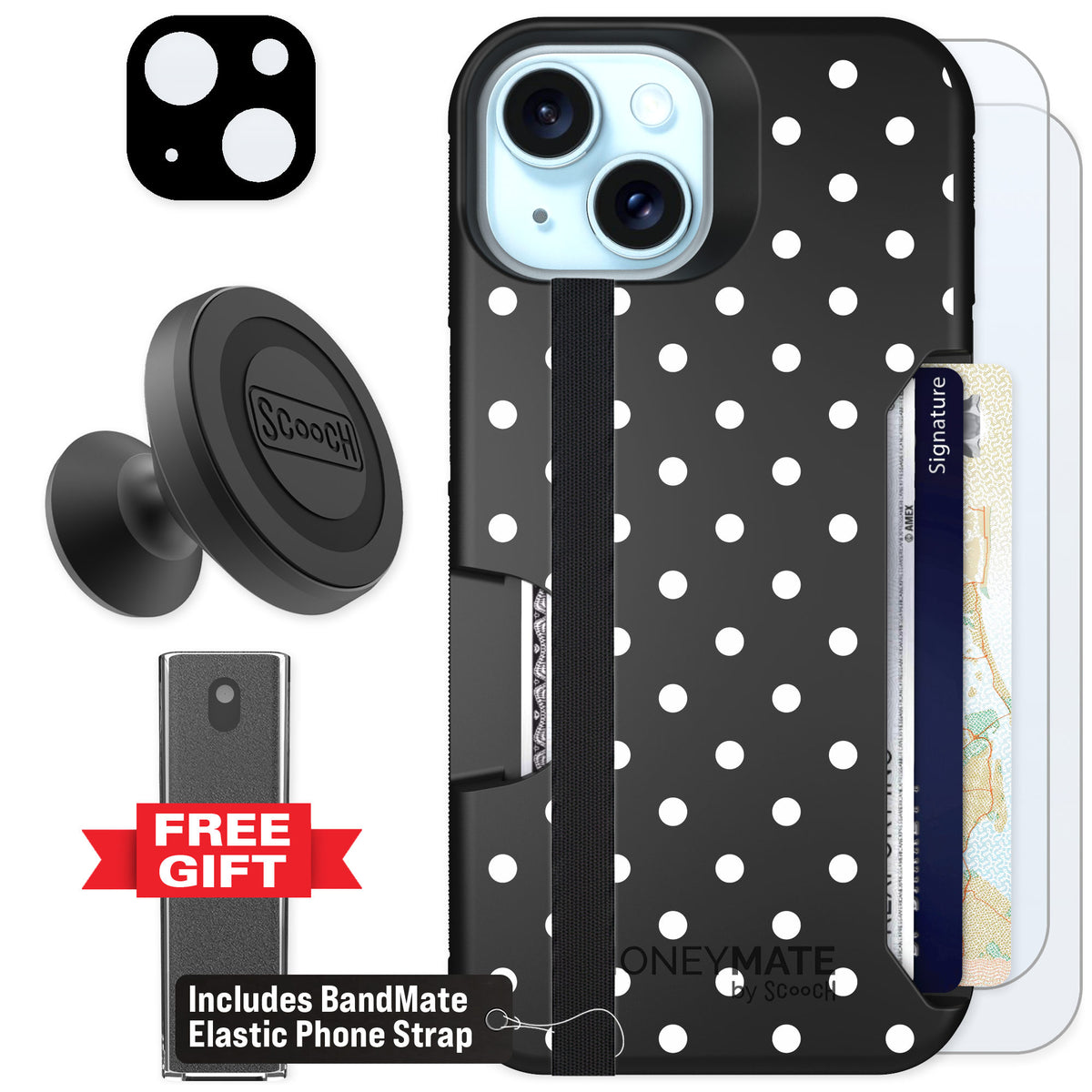 Scooch Moneymate Polka Dots for iPhone 14 — Defender Bundle